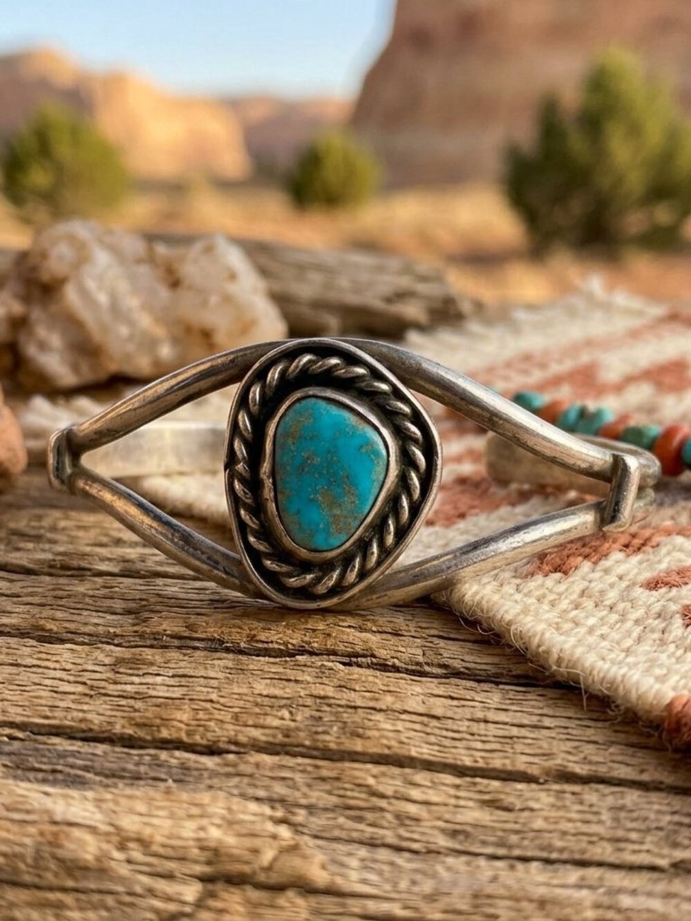 Vintage Sterling Silver Kingman Turquoise Cuff Bracelet Small Petite Split Shank